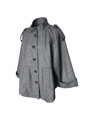 Sandro - Wool blend - Gray Button-Front Cape Coat  - Medium